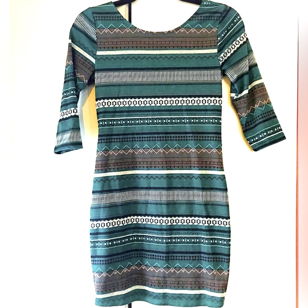 Geometric Green Bodycon Mini Dress